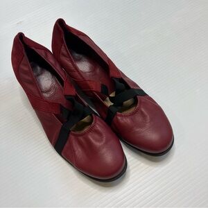 ARCHE Red Nubuck Suede Latex Wedge Criss Cross Slip On Shoes